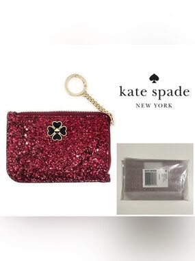 🆕KATE SPADE - NWT - RED SPARKLE GLITTER CARD HOLDER WALLET KEYCHAIN / FOB